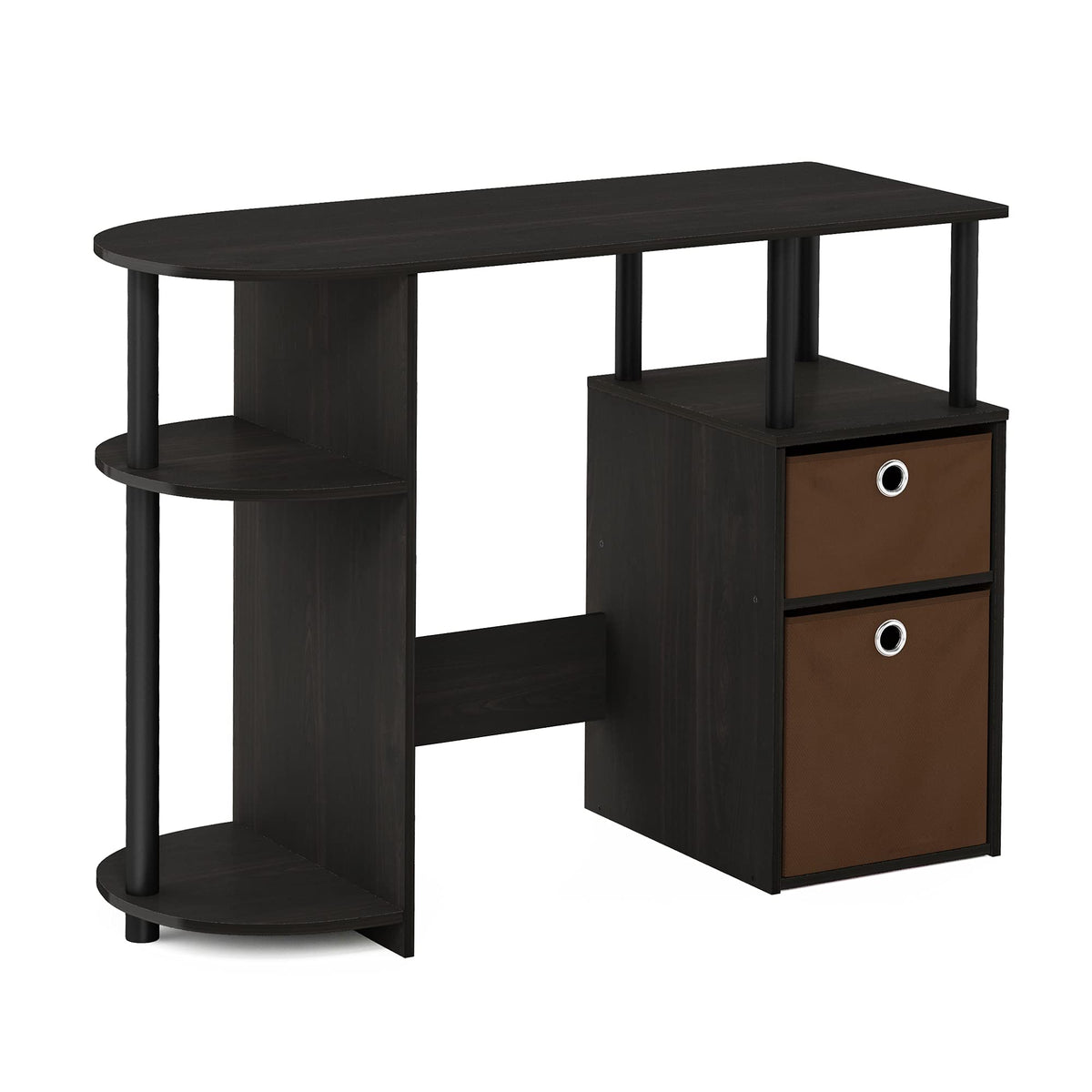 Furinno JAYA Desk, 38.4" Wide Gaming Desk with Bin Drawers, Computer Desk with Side Shelf, Office Desk for Study, Home Office, Bedroom, Dorm, Study Room, Espresso