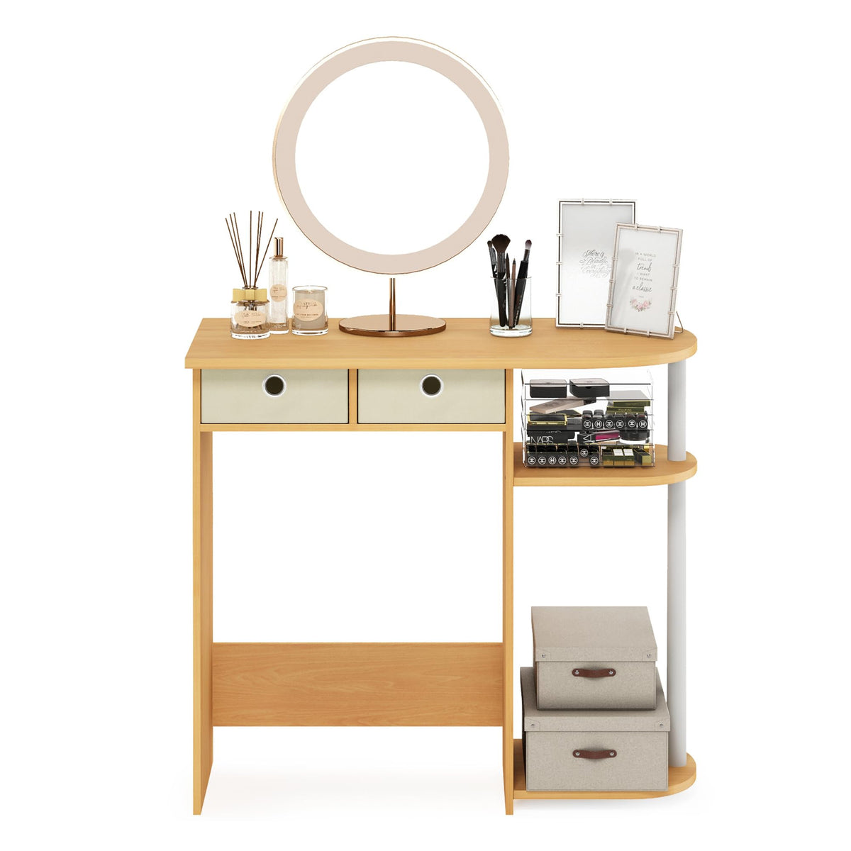 Furinno Go Green 32-Inch Computer Desk with 2-Tier Shelf, Light Beech