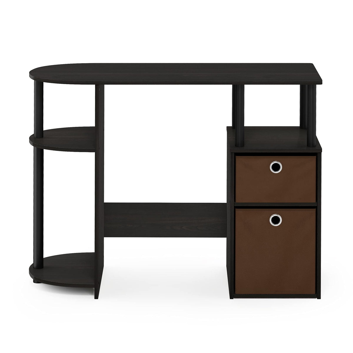 Furinno JAYA Desk, 38.4" Wide Gaming Desk with Bin Drawers, Computer Desk with Side Shelf, Office Desk for Study, Home Office, Bedroom, Dorm, Study Room, Espresso