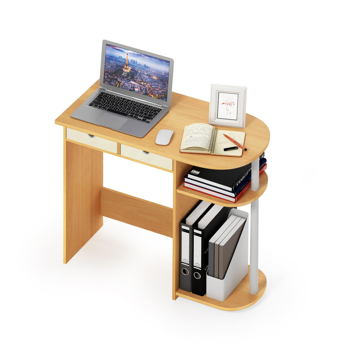 Furinno Go Green 32-Inch Computer Desk with 2-Tier Shelf, Light Beech