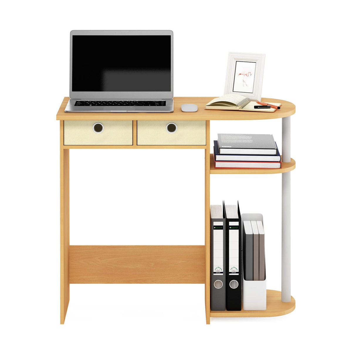 Furinno Go Green 32-Inch Computer Desk with 2-Tier Shelf, Light Beech