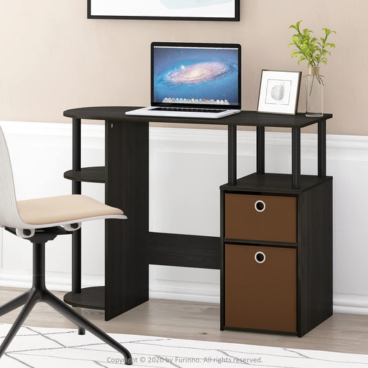 Furinno JAYA Desk, 38.4" Wide Gaming Desk with Bin Drawers, Computer Desk with Side Shelf, Office Desk for Study, Home Office, Bedroom, Dorm, Study Room, Espresso