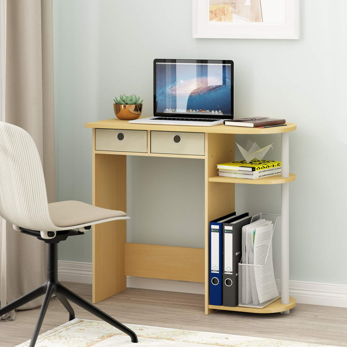 Furinno Go Green 32-Inch Computer Desk with 2-Tier Shelf, Light Beech