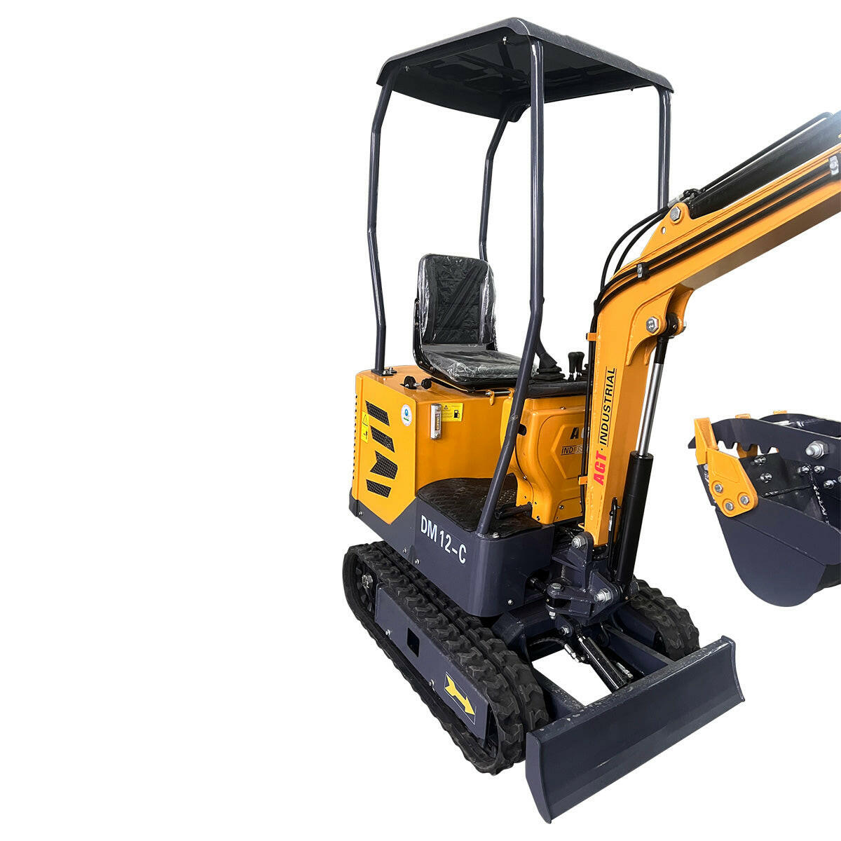 1 Ton, 13.5 HP Gasoline Engine (B&S) Mini Excavator w/ Hydraulic Thumb & Side Swing Boom | AGT-DM12-C