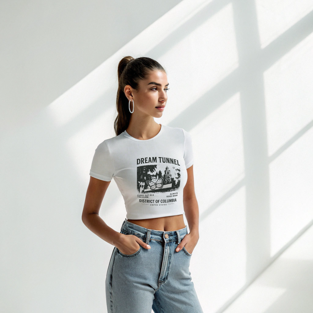 “Dream Tunnel – District of Columbia Vintage Butterfly Graphic Crop Top”
