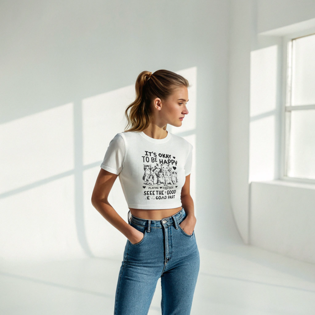 "See the Good – Playful Cat Squad Crop Tee"