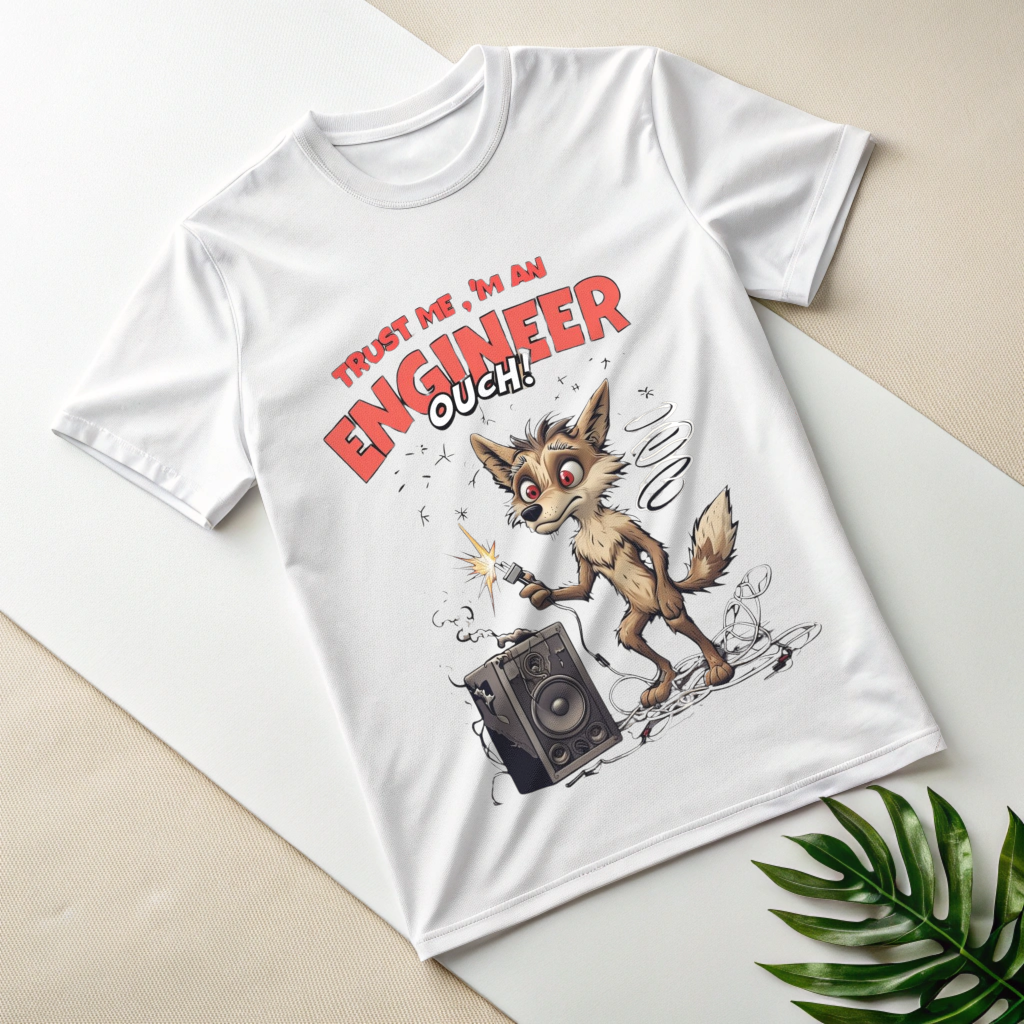 "Funny 'Trust Me, I'm an Engineer' Cartoon T-Shirt – Electrical Fail Design"