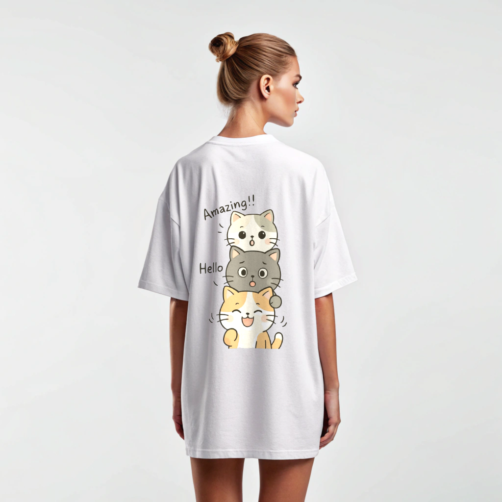 "Stacked Kittens Graphic Tee – Hello & Amazing Cat Vibes!"