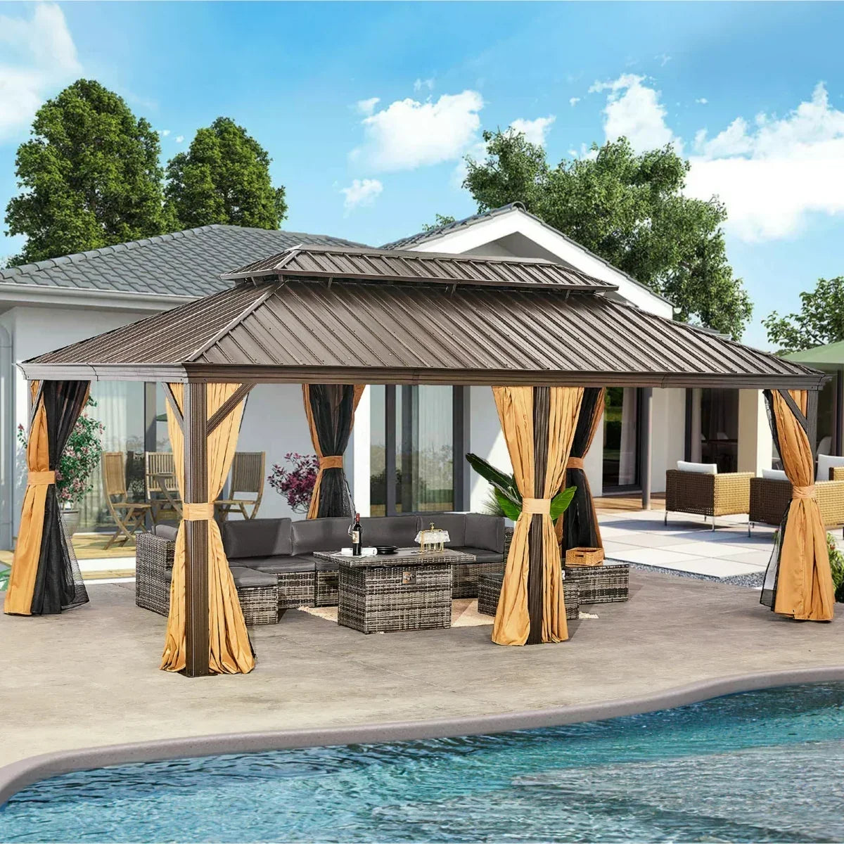 Sunmthink Hardtop Gazebo Double Roof 3.7m x 6.1m