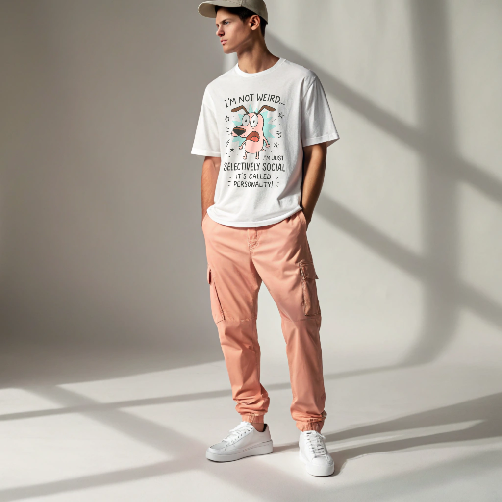 “I’m Not Weird, Just Selectively Social – Funny Cartoon Dog Graphic Tee”