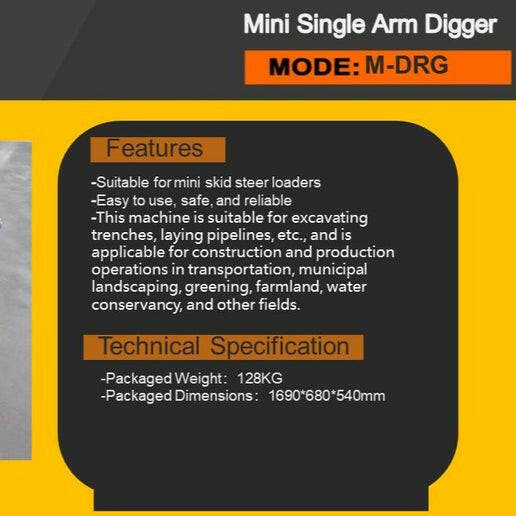 Single Arm Digger Attachment For Mini Skid Steer  | AGT-M-DRG